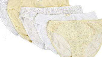 Bhs Lemon and Soft Grey Floral Print 5 Pack High Leg