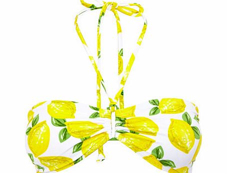 Bhs Lemon Print Bandeau Bikini Top, white/multi