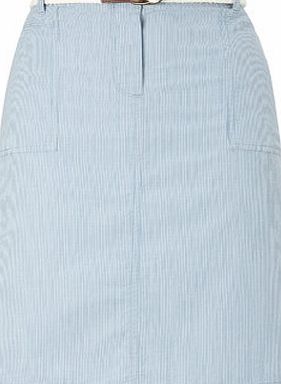 Bhs Light Blue Belted Stripe Skirt, light blue
