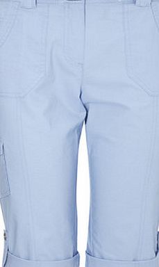 Bhs Light Blue Petite Cotton Blend Crop Trouser,