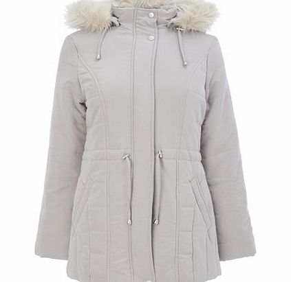 Bhs Light Grey Padded Coat With Faux Fur Hood, light