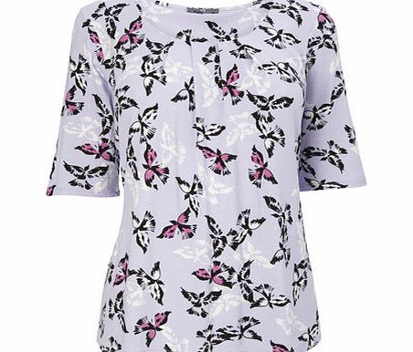 Bhs Lilac Bird Print Pleated Top, lilac 9022571499