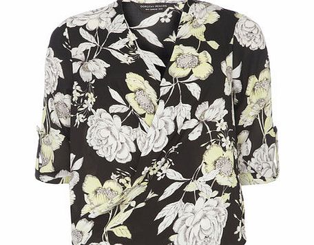 Bhs Lime Green Floral Wrap Top, green 19130749533