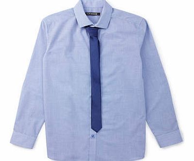 Long Sleeve Dogtooth Shirt & Tie Set, blue