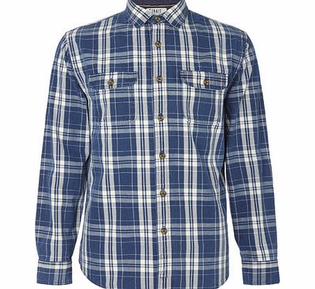 Bhs Long Sleeve Indigo Check Shirt, Denim Blue