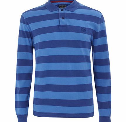 Bhs Long Sleeved Blue Striped Polo Shirt, Blue