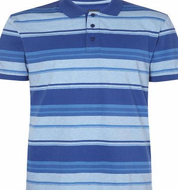 Bhs Mens Blue Block Stripe Jersey Polo Shirt, MID