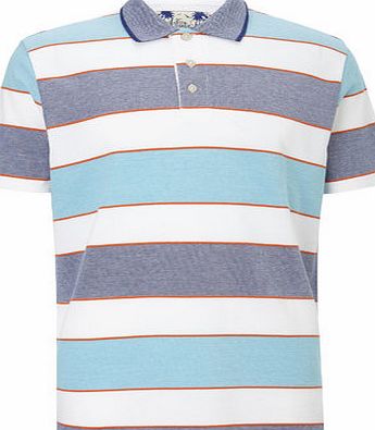 Bhs Mens Blue Block Stripe Pique Polo Shirt, Blue