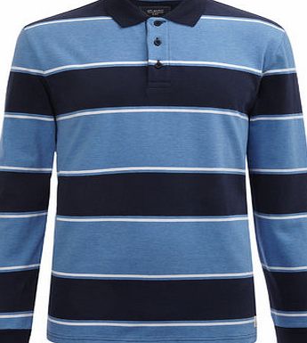 Bhs Mens Blue Block Stripe Polo Shirt, Blue
