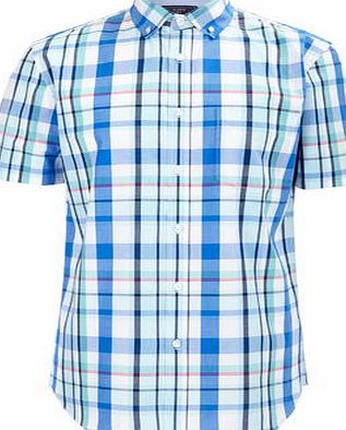 Bhs Mens Blue Checked Peached Cotton Shirt, Blue