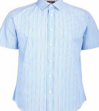 Bhs Mens Blue Dobby Cotton Striped Shirt, Blue