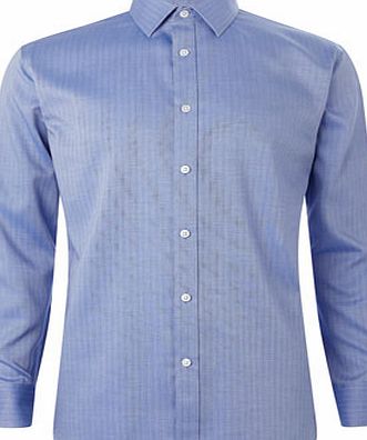 Bhs Mens Blue Herringbone Cotton Regular Fit Shirt,
