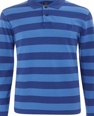 Bhs Mens Blue Long Sleeved Striped Polo Shirt, Blue