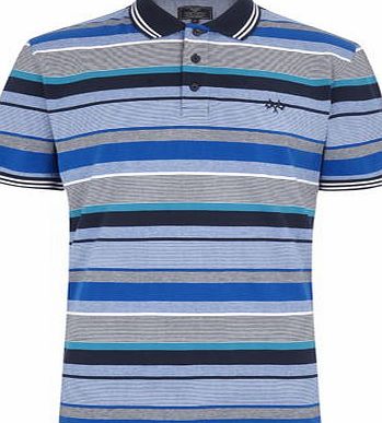 Bhs Mens Blue Multi Stripe Jersey Polo Shirt, Blue