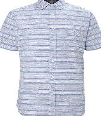 Bhs Mens Blue Stripe Design Linen Blend Shirt, Blue