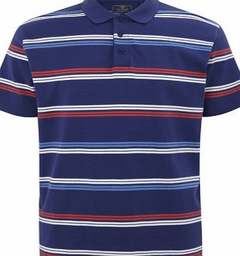 Bhs Mens Blue Stripe Jersey Polo Shirt, Blue