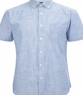 Bhs Mens Blue Striped Textured Cotton Shirt, Blue