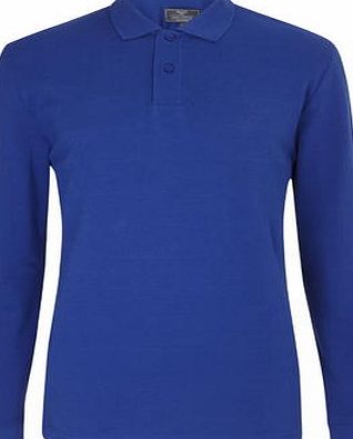 Bhs Mens Bright Blue Long Sleeve Polo Shirt, BRIGHT
