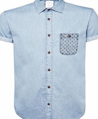 Bhs Mens Burton Blue Denim Printed Pocket Shirt,