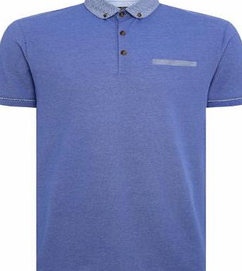 Bhs Mens Burton Blue Printed Collar Polo Shirt, MID