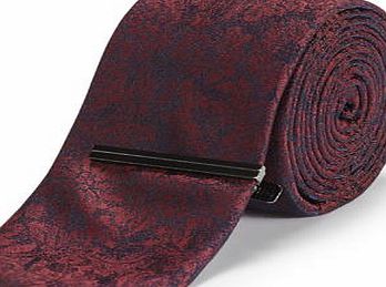 Bhs Mens Burton Slim Burgundy Floral Tie, RED