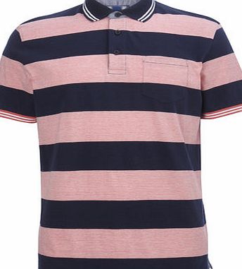Bhs Mens Coral Block Stripe Jersey Polo Shirt, CORAL