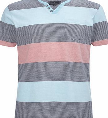 Mens Coral Multi Stripe T-Shirt, Dark Pink