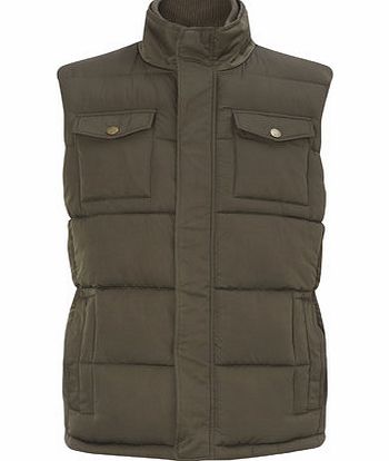 Bhs Mens Double Funnel Padded Gilet, Green