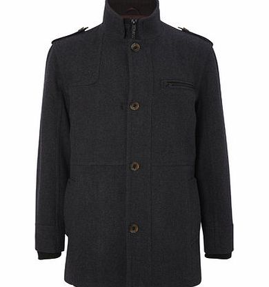Bhs Mens Funnel Neck Wool Blend Coat, Grey