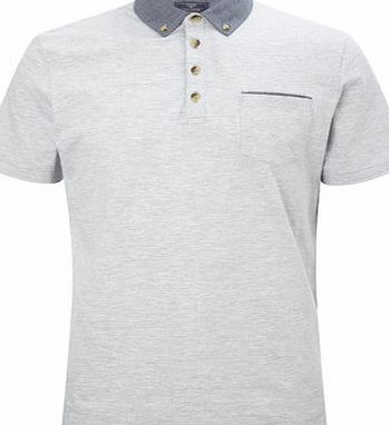 Bhs Mens Grey Contrast Jersey Polo Shirt, MID GREY