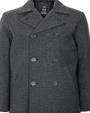 Bhs Mens Grey Textured Wool Pea Coat, Grey BR56E04HGRY
