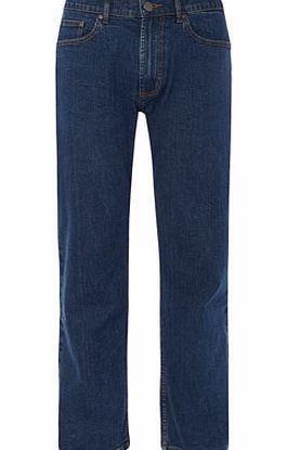 Bhs Mens Mid Indigo Jeans With Stretch, Blue