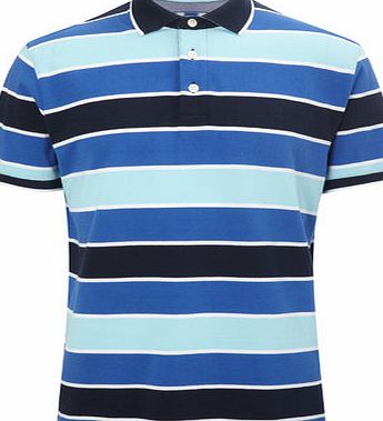 Bhs Mens Multi Blue Varied Stripe Polo Shirt, MID