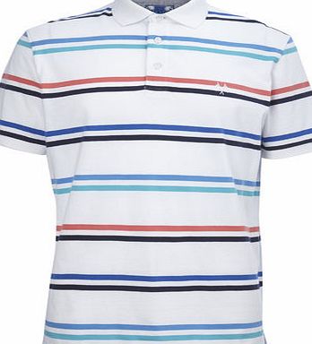 Bhs Mens Multi-Coloured Stripe Polo Shirt, WHITE