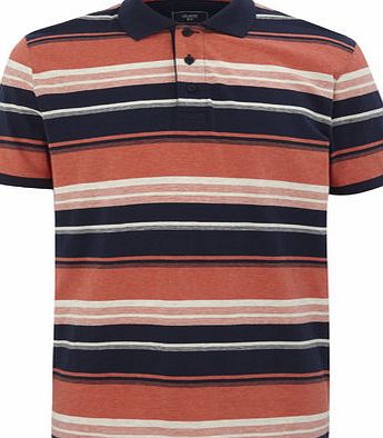 Bhs Mens Multi Stripe Jersey Polo Shirt, Orange