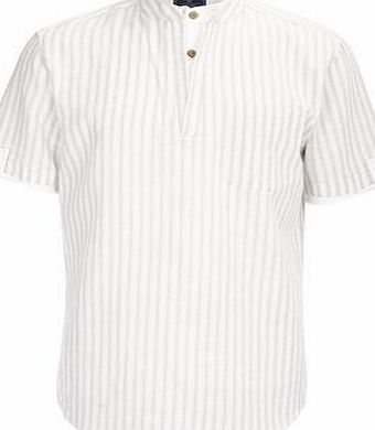 Bhs Mens Natural Slub Cotton Striped Shirt, Cream