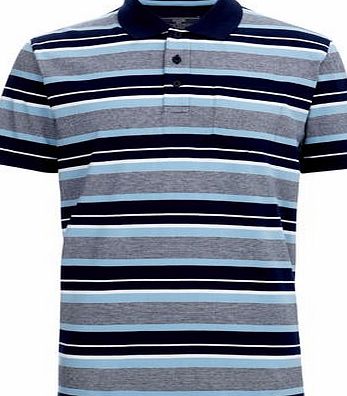 Bhs Mens Navy and Grey Stripe Polo Shirt, Blue