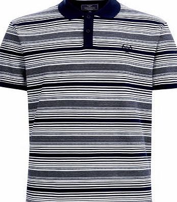 Bhs Mens Navy and White Stripe Polo Shirt, NAVY