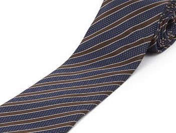 Bhs Mens Navy Brown Texture Stripe Tie, Blue