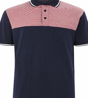 Bhs Mens Navy Chest Stripe Design Polo Shirt, Blue
