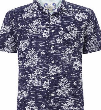 Bhs Mens Navy Floral Resort Print Shirt, Navy