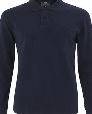 Bhs Mens Navy Long Sleeved Polo Shirt, Blue