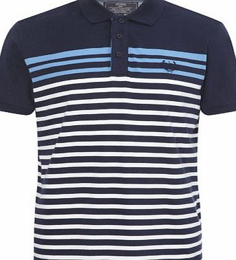 Bhs Mens Navy Stripe Design Polo Shirt, Blue