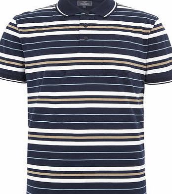 Bhs Mens Navy Striped Jersey Polo Shirt, NAVY