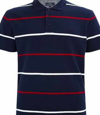 Bhs Mens Navy Thin Stripe Pique Polo Shirt, NAVY