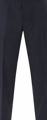 Bhs Mens Navy Twill Regular Fit Flat Front Trousers,