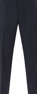 Bhs Mens Navy Twill Regular Fit Flat Front Trousers,