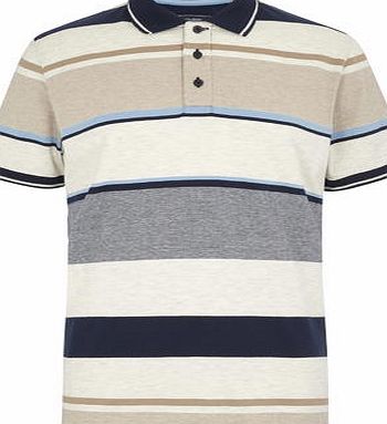 Bhs Mens Oatmeal Varied Striped Polo Shirt, NATURAL