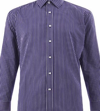 Mens Purple Bold Stripe Point Collar Shirt,