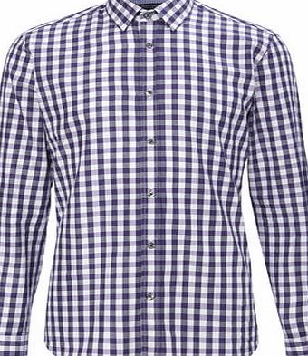 Bhs Mens Purple Cotton Gingham Shirt, Purple